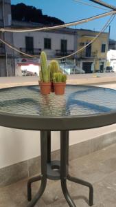 a table with two cactuses on top of it at Calatafimi Rocca Home in Palermo