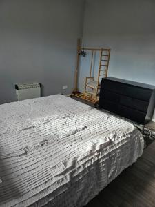 Un dormitorio con una cama con una escalera. en One Bedroom flat sittingbourne, en Kent