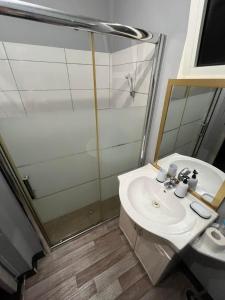 a bathroom with a sink and a shower at chalet Ti kaz pitaya in Le Tampon