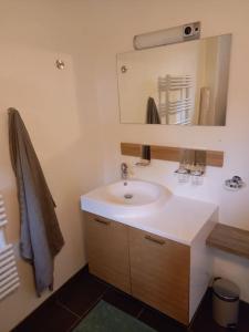 een badkamer met een wastafel en een spiegel bij Le temps retrouvé in Rouvres-la-Chétive