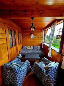 Zimmer mit Sofas und einem Tisch in einer Hütte in der Unterkunft Apartament Singera in Biłgoraj