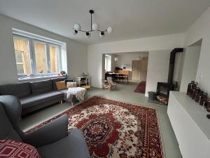 uma sala de estar com um sofá e um tapete em Rodinný apartmán u Mariny em Litoměřice