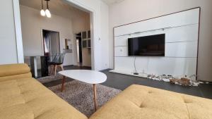 ein Wohnzimmer mit einem Sofa und einem TV in der Unterkunft Central Apartment in Sofia