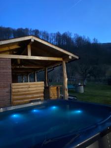 - une piscine avec un pavillon dans la cour dans l'établissement Casa de vacanță Edya, à Petroşani