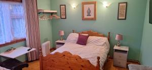 um quarto com uma cama e duas mesas e uma janela em Stay with Jack 2 em Ardagh