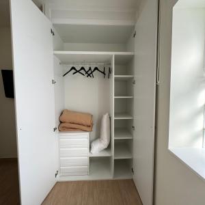 a walk in closet with white walls and shelves at Apartamentos Jardines in Ciempozuelos