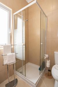 La salle de bains est pourvue d'une cabine de douche et de toilettes. dans l'établissement Casa Branca, à Armação de Pêra