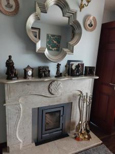a fireplace with a mirror on top of it at Hillside Haven in Tipperary