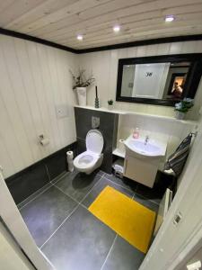 a bathroom with a toilet and a sink at Eidsviklaaven in Ålesund +52 photos
