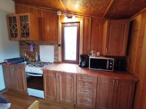 cocina con armarios de madera, fogones y microondas en Nona Highland Home, en Moieciu de Jos 34 fotos más