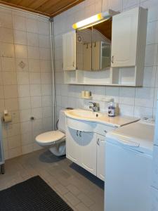a bathroom with a sink and a toilet at Villa Skoganvarre in Skoganvarre +37 photos