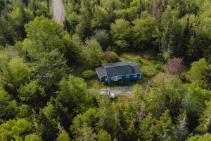 an aerial view of a cabin in the middle of a forest at Get away from it all Rock Elm in Marion Bridge