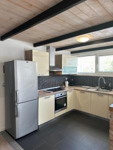 een keuken met een koelkast en een wastafel bij Apartment Štucin in Vipava