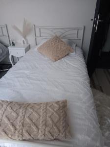 a white bed with two pillows on top of it at La villa des jonquilles in Saint-Victor +20 photos
