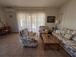 een woonkamer met 2 banken en een salontafel bij Primavera Retreat in Chania