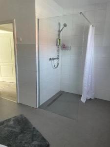 Adelheidsdorf的住宿－HOME OF VACATION - Landhausstil zum Wohlfühlen - FREE WIFI & NETFLIX，浴室里设有玻璃门淋浴