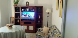 a living room with a couch and a tv at Alojamiento Maria in Pinos Genil