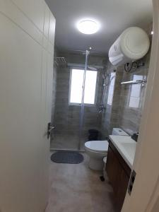 La salle de bains est pourvue d'une douche, de toilettes et d'un lavabo. dans l'établissement RuffsOver Homes, à Baatsona