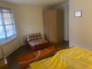 1 dormitorio con 1 cama y 1 silla en Vila Panic en Pirot