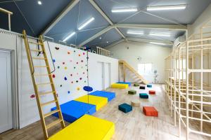 una habitación con un muro de escalada y una escalera en 子どもがおもいっきり楽しめる一軒家　taiza child, en Kyotango