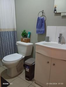 La salle de bains est pourvue de toilettes et d'un lavabo. dans l'établissement Alojamiento jv QUILLOTA AMOBLADA, à Quillota