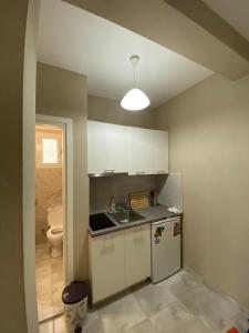 a small kitchen with a sink and a toilet at Apartman Mirjana in Paralia Katerinis