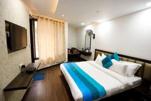 1 dormitorio con 1 cama grande y TV en Hotel Blue Magnets Dalhousie en Dalhousie