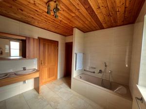 a bathroom with a tub and a sink at Ferienhaus an der Drau in Sankt Oswald