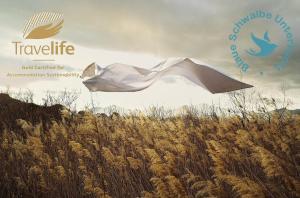 a flag flying over a field of tall grass at Avaneo Hotel Marktredwitz in Marktredwitz