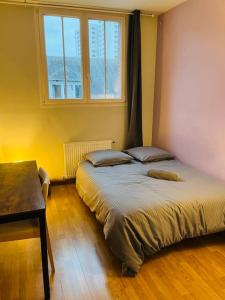 een slaapkamer met een bed en een raam bij Superbe Duplex pour 8/10 personnes in Rouen