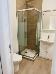 een badkamer met een douche, een toilet en een wastafel bij Superbe Duplex pour 8/10 personnes in Rouen