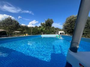 een groot zwembad met blauw water bij La Cabane de Mercone NINU in Corte