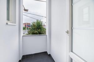 an open door with a plant in a window at Apartment in Center of Prague with balcony in Prague