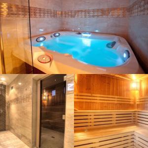 皮耶什佳尼的住宿－GRAND HOTEL SERGIJO RESIDENCE superior Adult only luxury boutique hotel，带浴缸的客房。