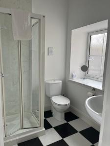 a bathroom with a shower and a toilet and a sink at Fraser House in Inverness +24 photos