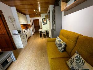 een woonkamer met een bank en een keuken bij El Niuet in Pla de l'Ermita