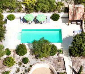 - une vue sur la piscine dans la cour dans l'établissement Mas d'Olea, à Lauris
