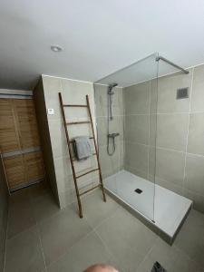 a bathroom with a shower and a ladder in it at Villa dans son écrin de verdure in La Ciotat
