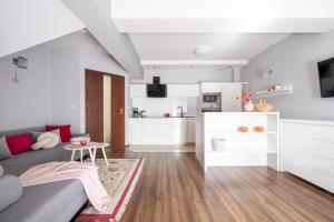 un soggiorno con divano e una cucina di Apartament Eliza w centrum APARTZAKOP a Zakopane