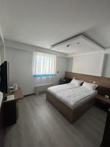 una camera con un grande letto e una finestra di Hotel Bosna 1 a Sarajevo
