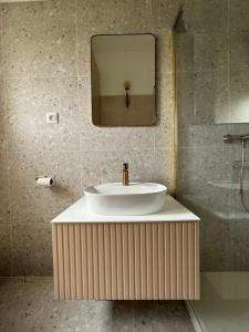 un bagno con lavandino e specchio di PABLO a Ližnjan (Lisignano)