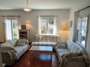 吕斯特勒Maison de vacances avec piscine privative, Oustau des Oliviers vue dominante Colorado provençal的有两张沙发和一张咖啡桌的客厅