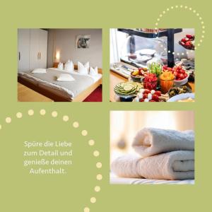 een collage van foto's van een hotelkamer bij Frühstückspension Bilgeri in Sulzberg