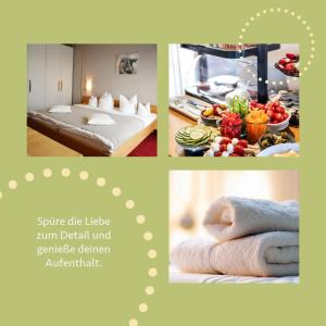 eine Collage mit Bildern eines Hotelzimmers in der Unterkunft Frühstückspension Bilgeri in Sulzberg
