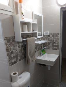 a small bathroom with a toilet and a sink at Le petit Mimosa - City Center in Tataouine