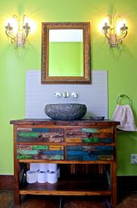 a bathroom with a sink and a mirror at Artica Art & Accommodation in Dunedin