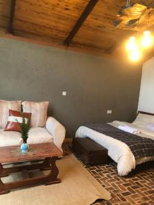 a living room with a couch and a bed at Mashambani Cottages in Nyahururu