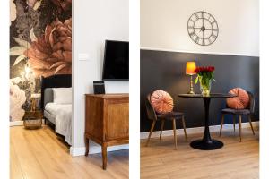 dwa obrazy pokoju ze stołem i sypialnią w obiekcie HOUSEHOST Apartment: Łazarza II street w Krakowie
