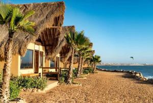 un complexe avec des palmiers sur la plage dans l'établissement Tommy Tour Sahara, à Dakhla