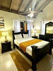 1 dormitorio con 1 cama grande y TV en Sunset inn at runaway bay, en Runaway Bay